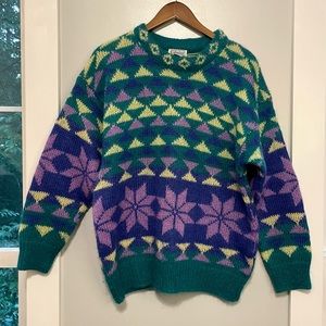Vintage Gallagher Geometric Multicolor Mohair Blend Sweater XL